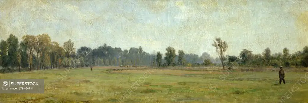 Pasture, willows and figurines in Grez, by Filippo Palizzi (1818-1899).