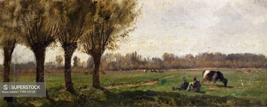 Landscape in Grez, 1859-63, Filippo Palizzi (1818-1899), oil on canvas, 13x37 cm.