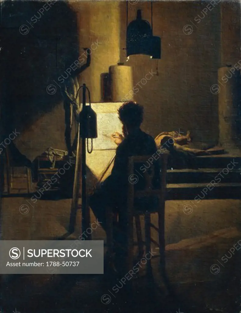 In the studio, 1880, by Napoleone Nani (1841-1899), oil on canvas.