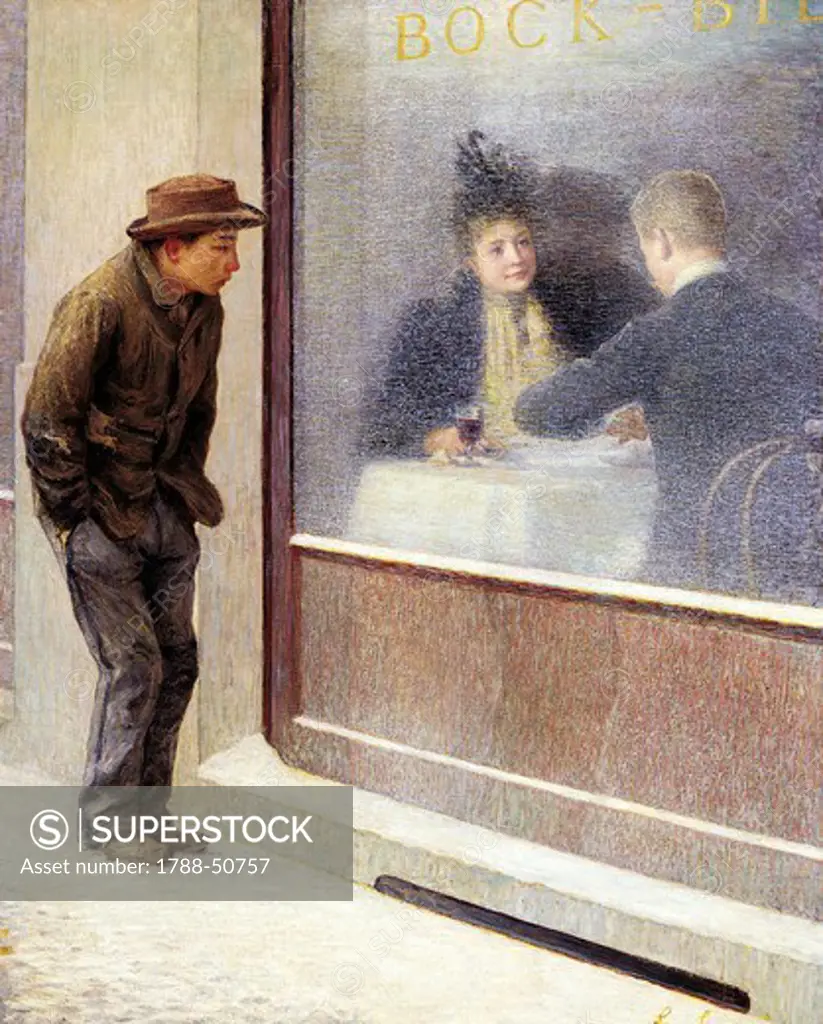 Reflections of a Hungry Man or Social Contrasts, 1893, by Emilio Longoni (1859-1932), oil on canvas, 190x155 cm.