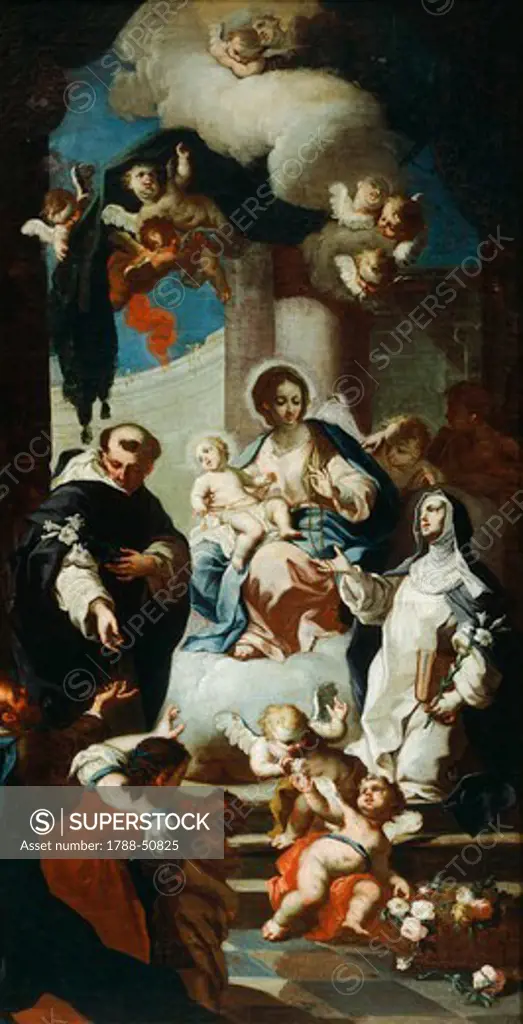 Our Lady of the Rosary with Saints Dominic and Catherine, by Antonio Francesco Vanzo (1754-1836).