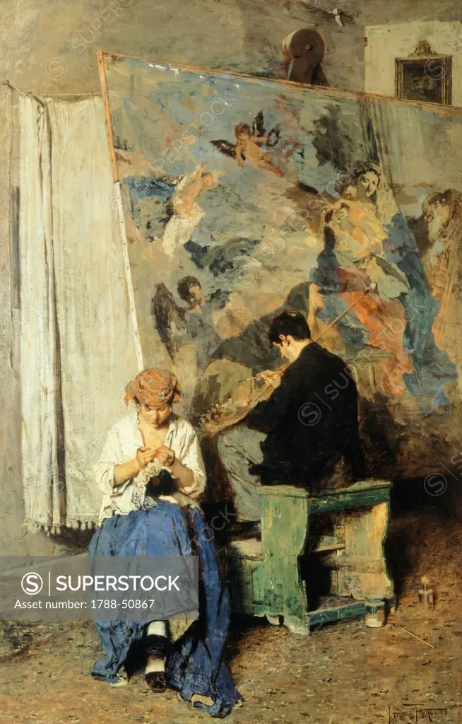 Vandalism (Poors old), 1880, by Giacomo Favretto (1849-1887), oil on canvas, 100x67 cm.
