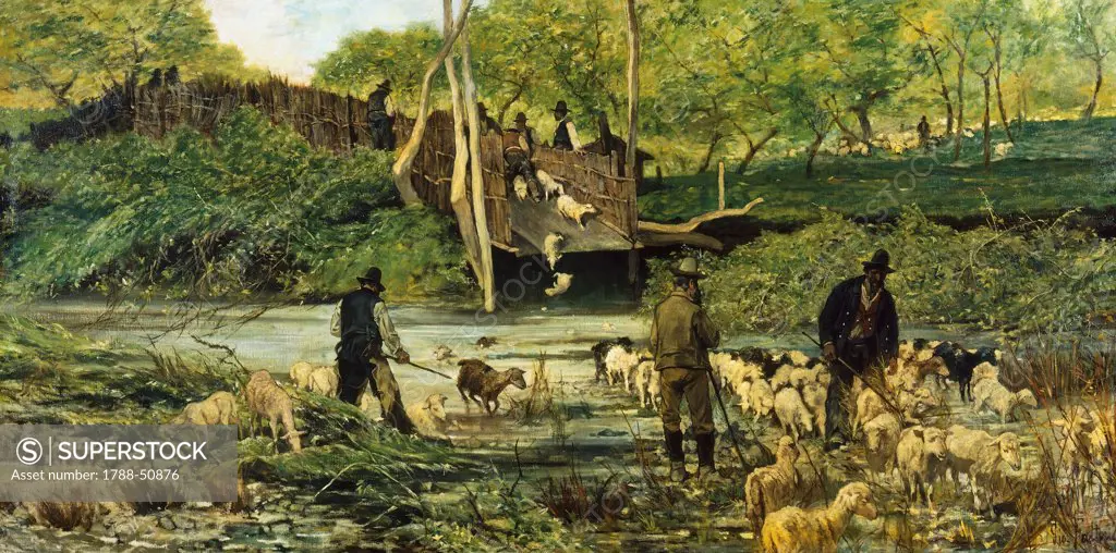 Rural landscape or the Sheep Jump, 1887, by Giovanni Fattori (1825-1908), oil on canvas, 89.5X174 cm.