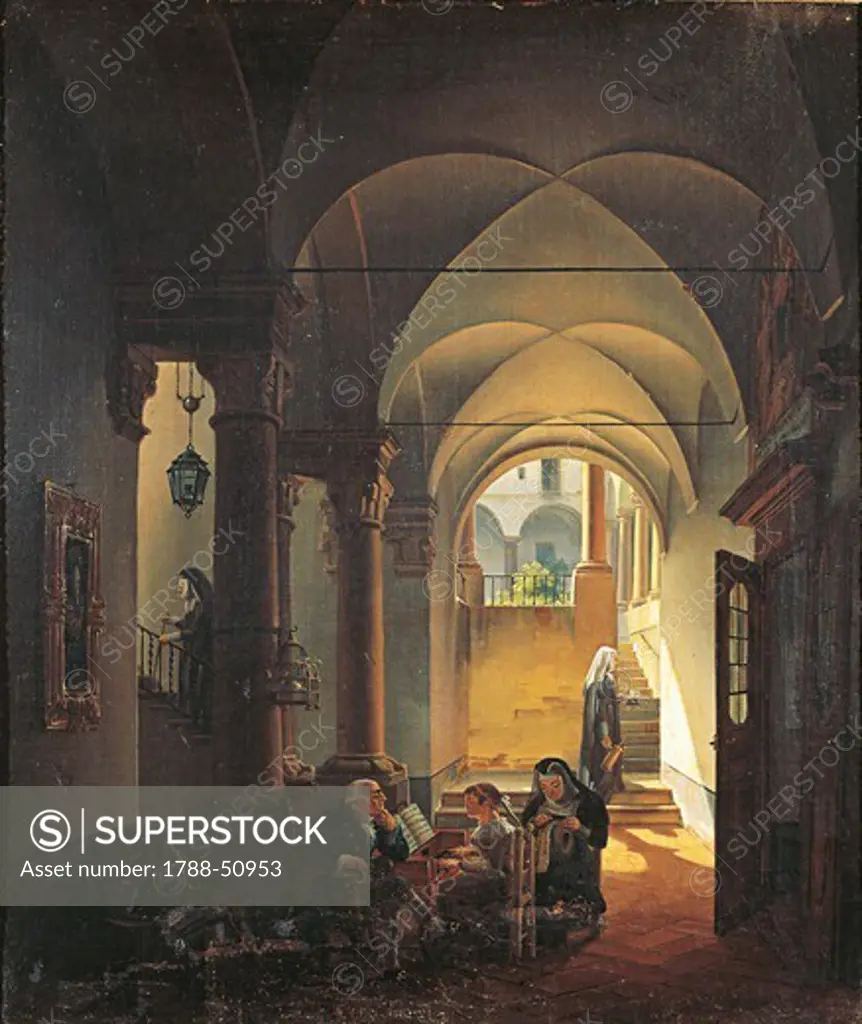 Inside the monastery, by Giovanni Migliara (1785-1837).