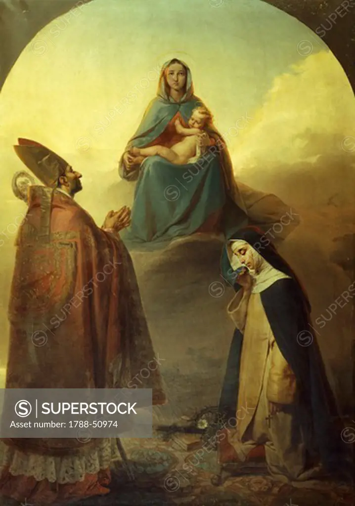 The Virgin with her divine Son and Saints Charles Borromeo and Catherine of Siena, 1857, by Angelo Ribossi (1822-1886).