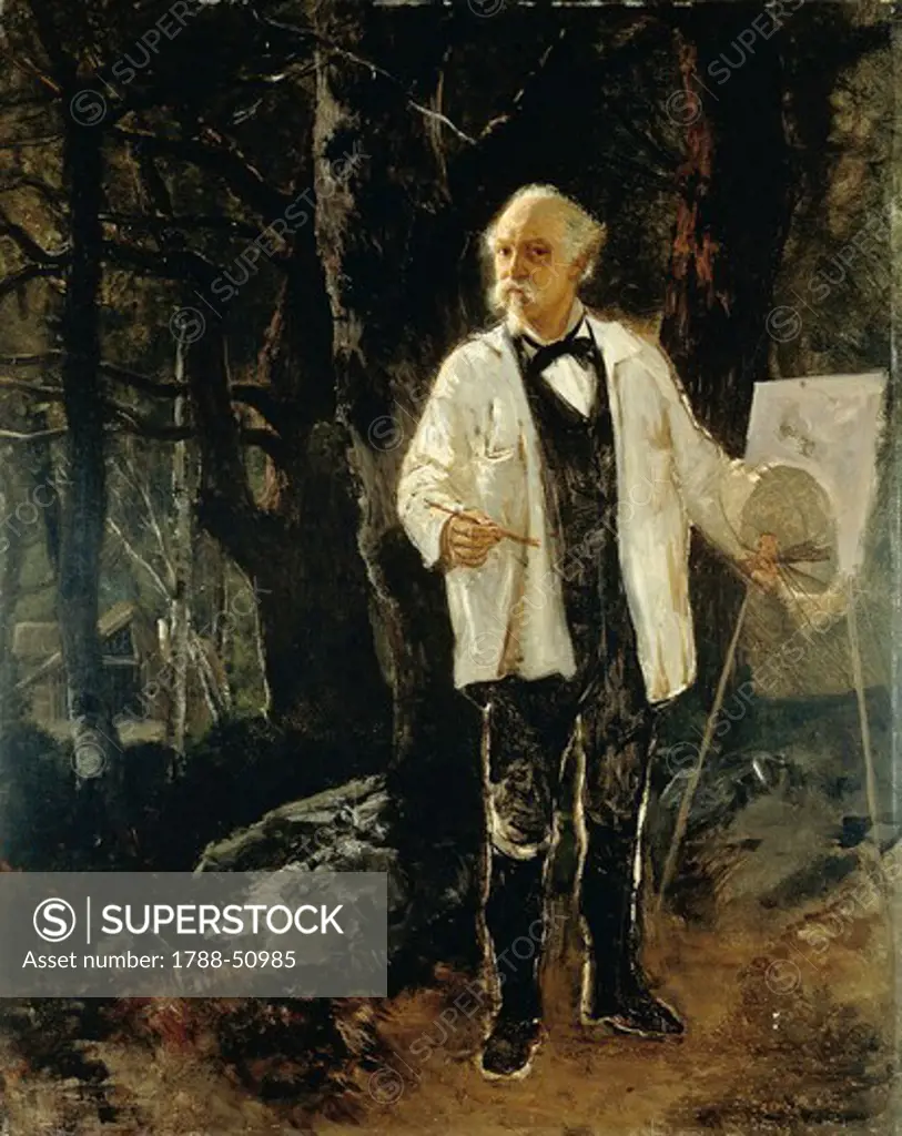 Self-portrait in the forest of Fontainebleau, by Giuseppe Palizzi (1812-1888), oil on canvas, 76x61 cm.