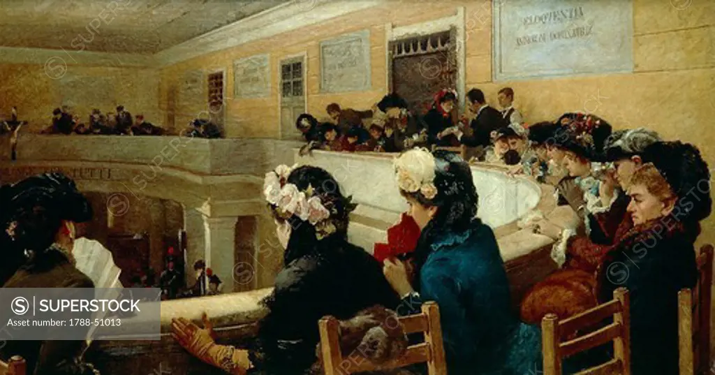 In the Assizes court, 1882, by Francesco Netti (1832-1894), oil on canvas, 96x181 cm.