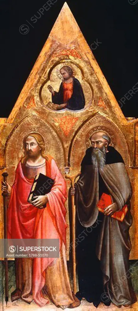 Panel showing St James the Apostle and St Anthony Abbot, by a Tuscan Master (late 14th and early 15th century).