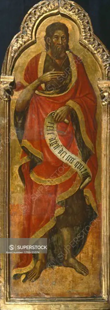 Panel showing St John the Baptist, by Giovanni Antonio da Pesaro (1415-1477).