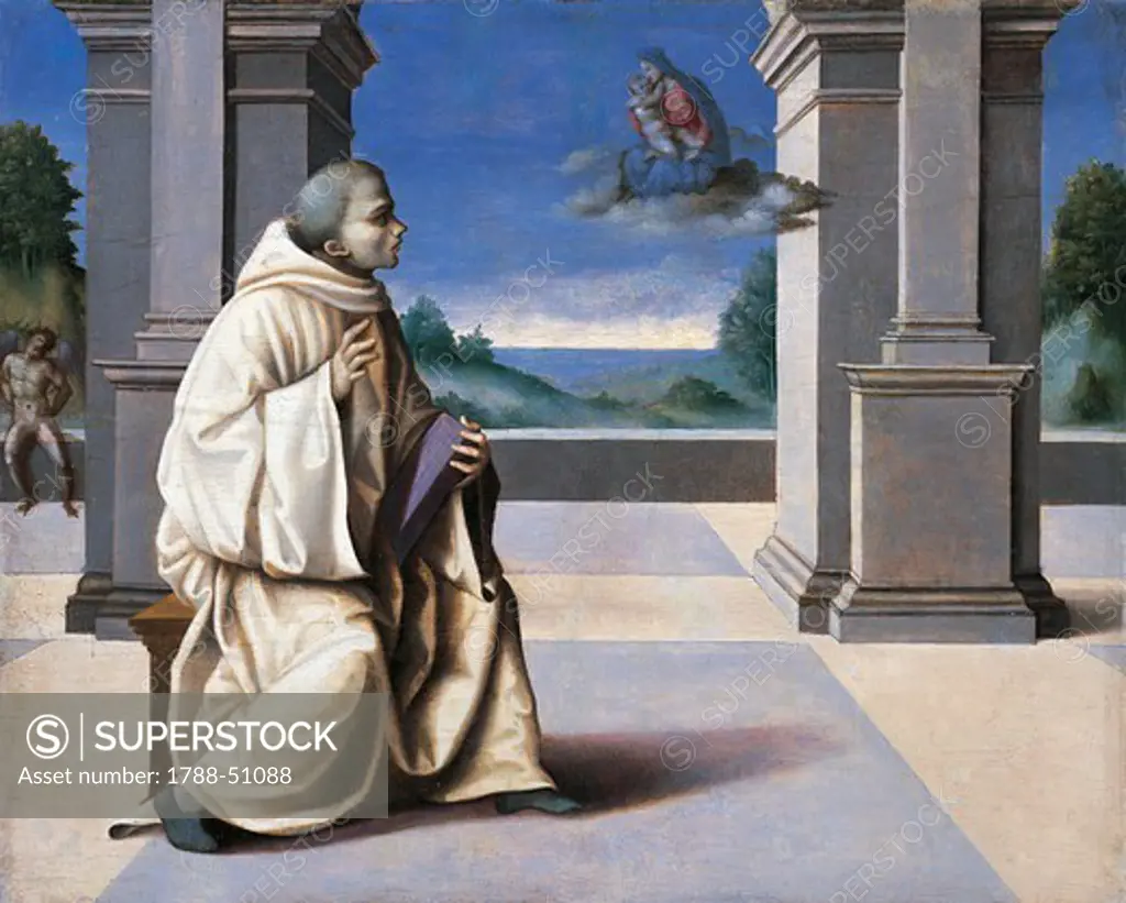 Vision of St Bernard, by Francesco Ubertini Bacchiacca (1494-1557), panel.