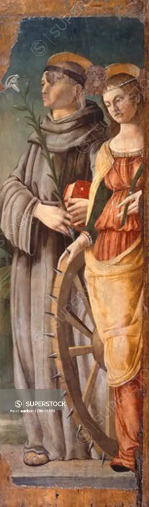 St Anthony of Padua and St Catherine of Alexandria, detail of a panel showing Madonna with Child and the Saints Peter Martyr, Bonaventura, Anthony of Padua and St Catherine of Alexandria, by Jacopo Da Montagna (1432-1492).