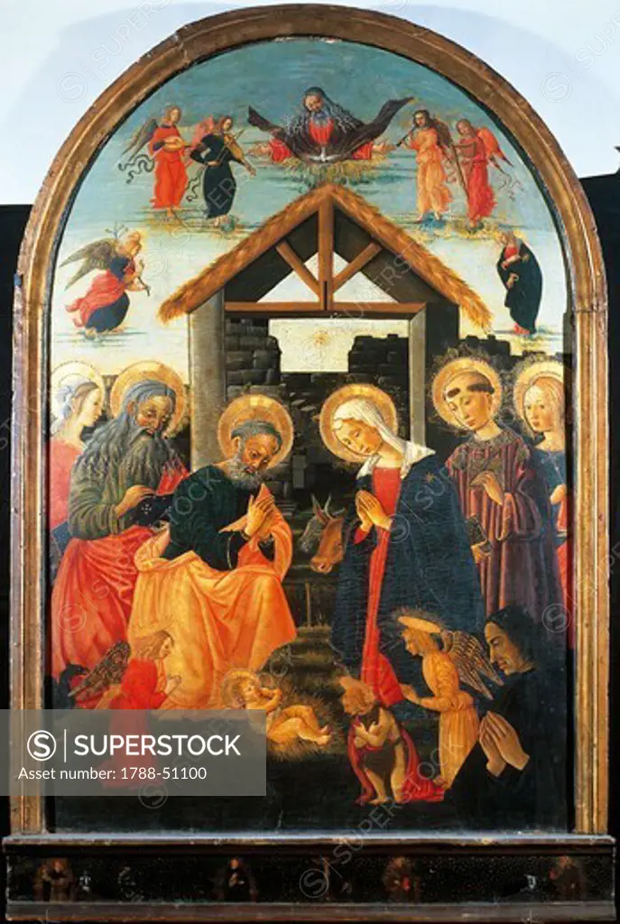 Nativity with four Saints and a donor, the Workshop of Lippi and Pesellino, 15th century.