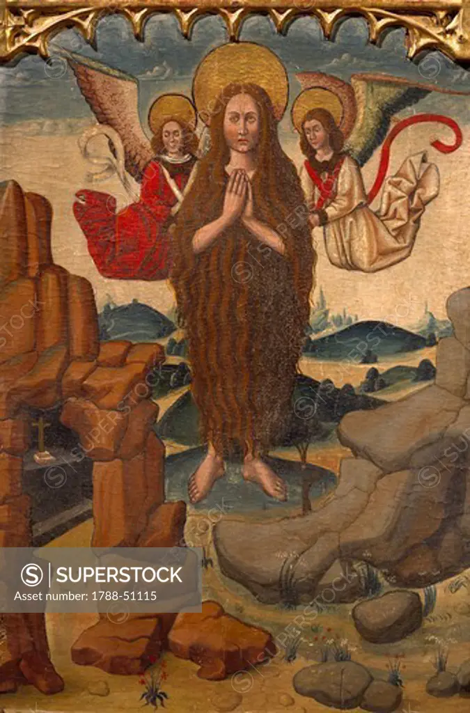 Mary Magdalene's ascension into heaven, detail from the Altarpiece of Mary Magdalene, by an unknown Aragonese artist (late 15th century).
