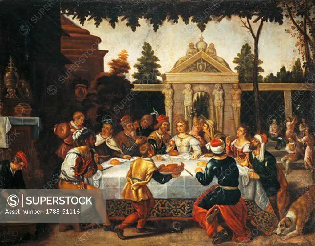 Isaac and Rebecca's wedding feast, by an artist from the Pedro Orrente school (1580-ca 1645).