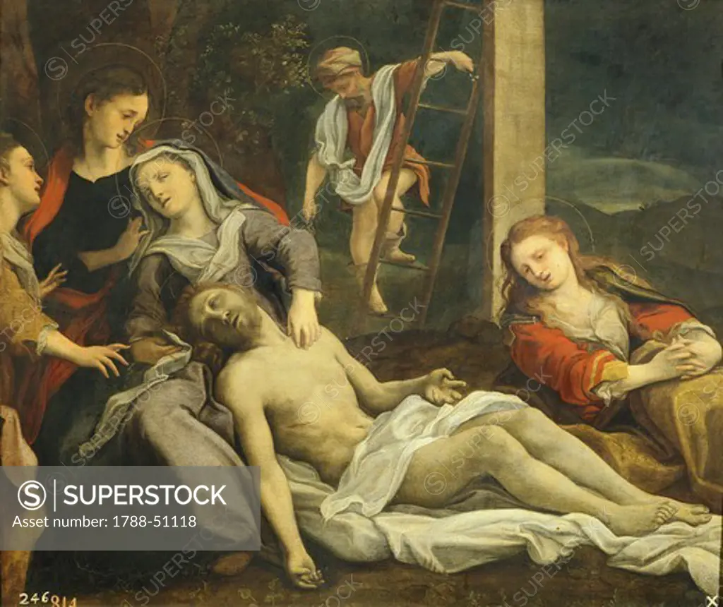 Lamentation over the Dead Christ, ca 1524, by Antonio Allegri, known as Correggio (1489-ca 1534), oil.
