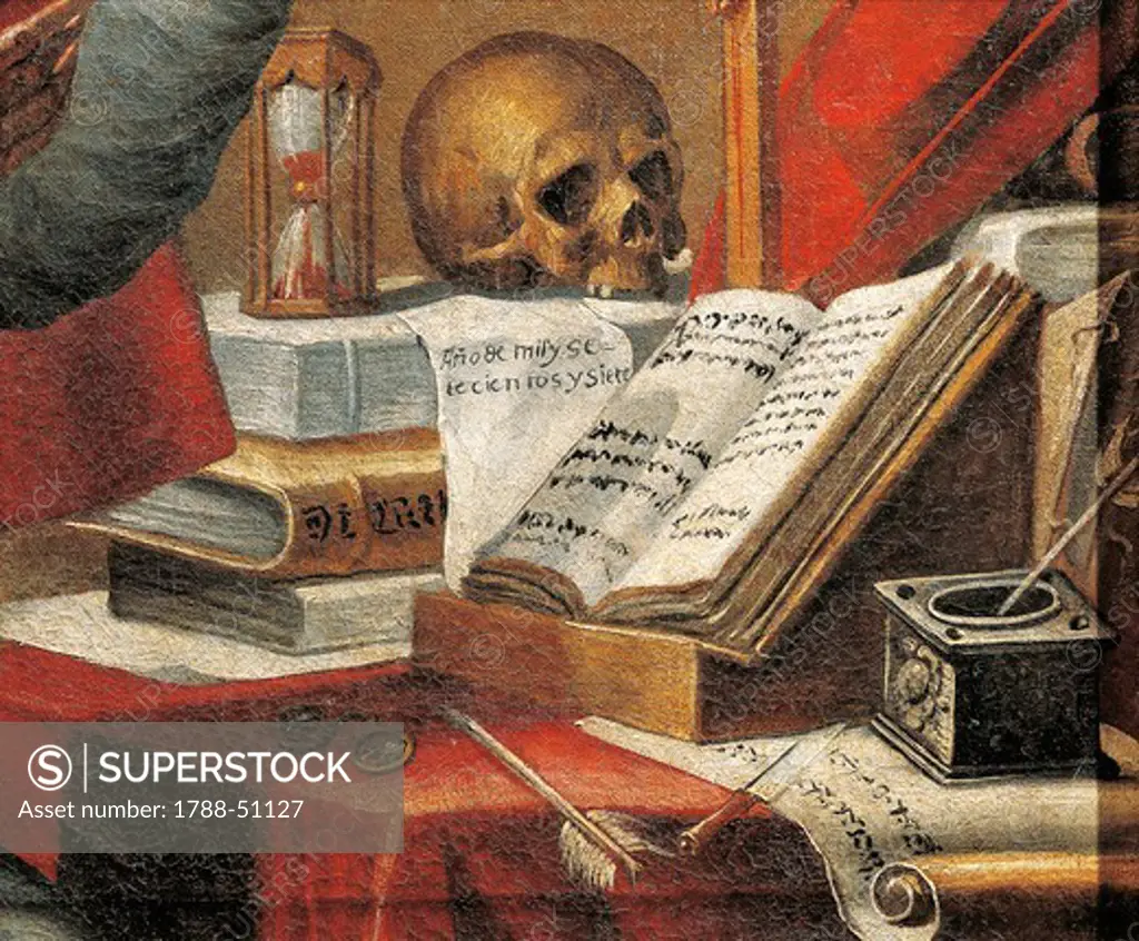 The manuscripts of St Jerome: the vulgate, painting attributed to Alonso Antonio Villamor (1661-1729). Detail.