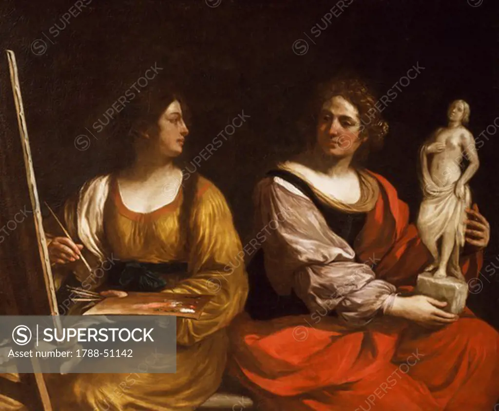 Allegory of Painting and Sculpture, 1637, by Giovanni Francesco Barbieri, known as Guercino (1591-1666), oil on canvas, 114x139 cm.