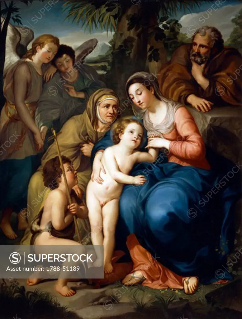 The Holy Family with Saint Elizabeth, Saint John the Baptist and two angels, 1749, by Anton Raphael Mengs (1728-1779), oil on canvas, 186.7 x143.8 cm.