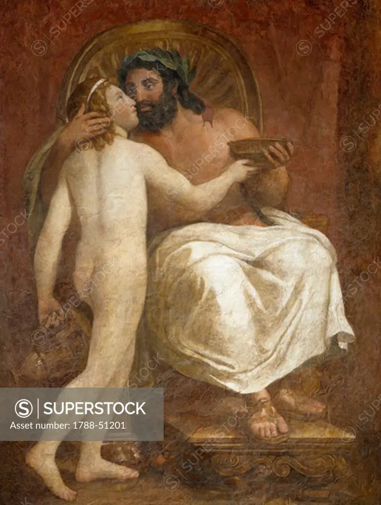 Jupiter kissing Ganymede, 1760, by Anton Raphael Mengs (1728-1779), fresco detached and placed onto canvas, 187x137 cm.