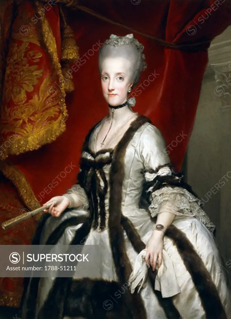 Portrait of Maria Carolina of Austria, Queen of Naples, 1772-1773, by Anton Raphael Mengs (1728-1779), oil on canvas, 136x100 cm.