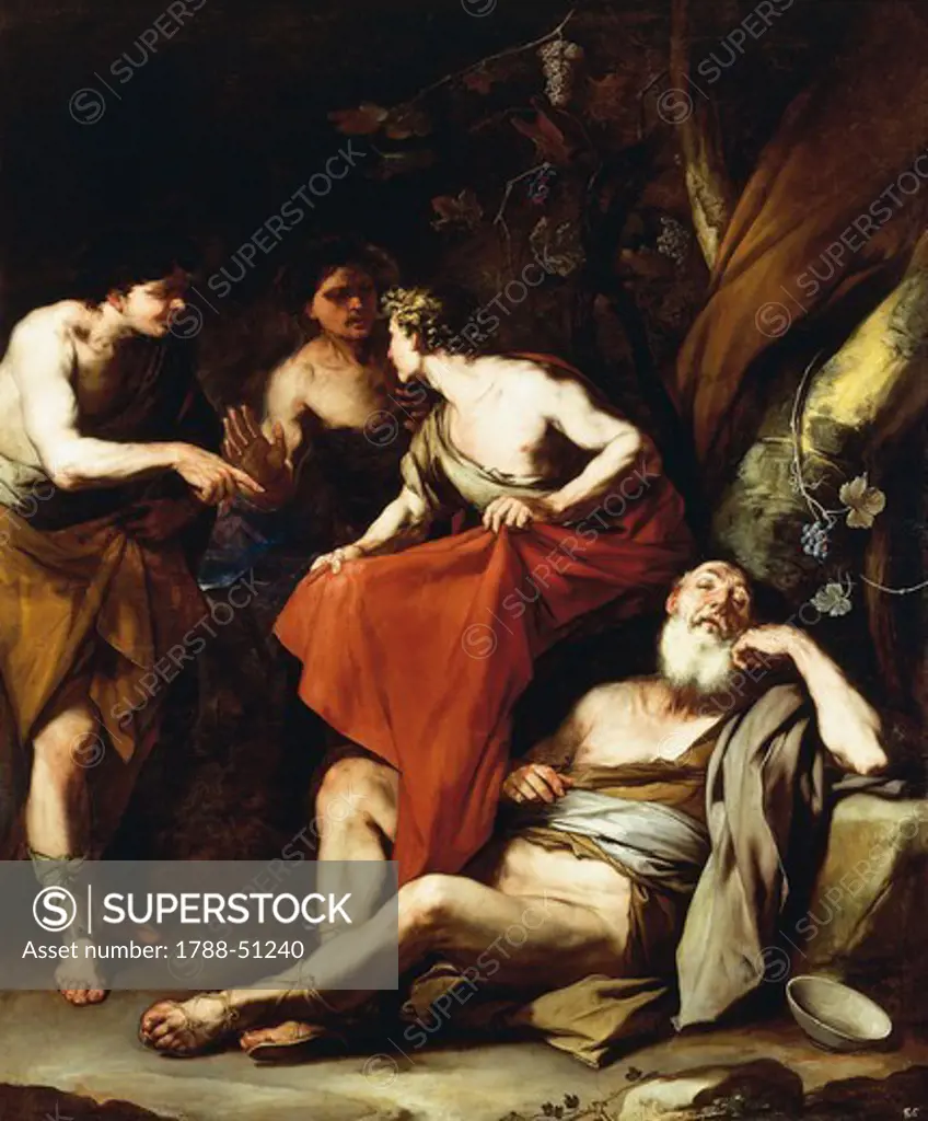 The drunkenness of Noah, by Luca Giordano (1634-1705), oil on canvas, 220x190 cm.