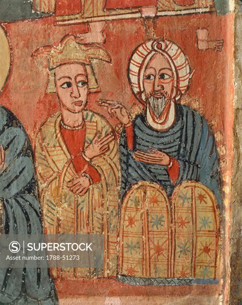 Mystical conversation between King Solomon and the Queen of Sheba, icon. Ethiopia, 18th century. Detail.