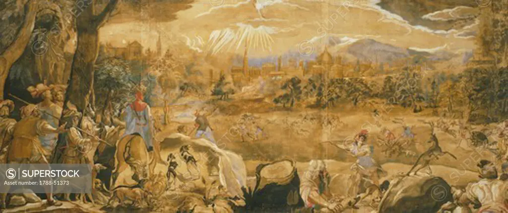 Hunting scene with imaginary Florence, by Federico Zuccaro (about 1540-1609).