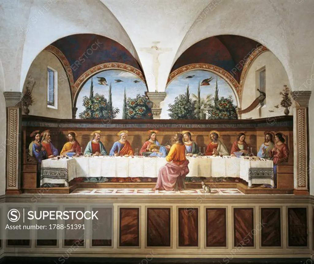 The Last Supper, 1482, by Domenico Ghirlandaio (1449-1494), fresco. Refectory of the Convent of San Marco, Florence.