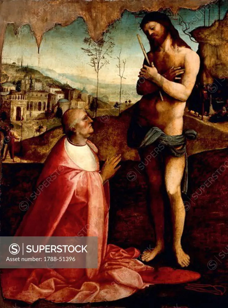 Christ Suffering and the cardinal Oliviero Carafa in prayer, by Cesare da Sesto (1477-1523).