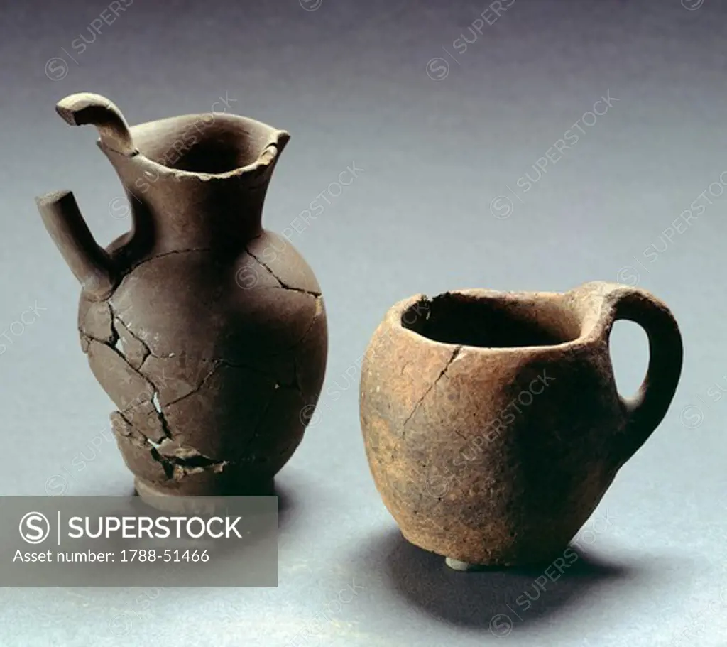 Oinochoe with trefoil lip and mug, Lazio, Italy. Latin Civilization, 4th-3rd Century BC.