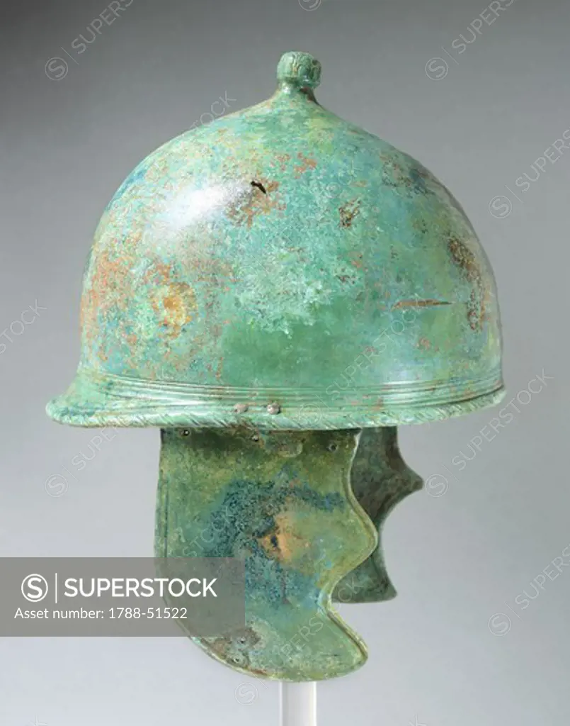 Bronze helmet, Emilia-Romagna, Italy. Italic Civilization, 4th and 3rd Centuries BC.
