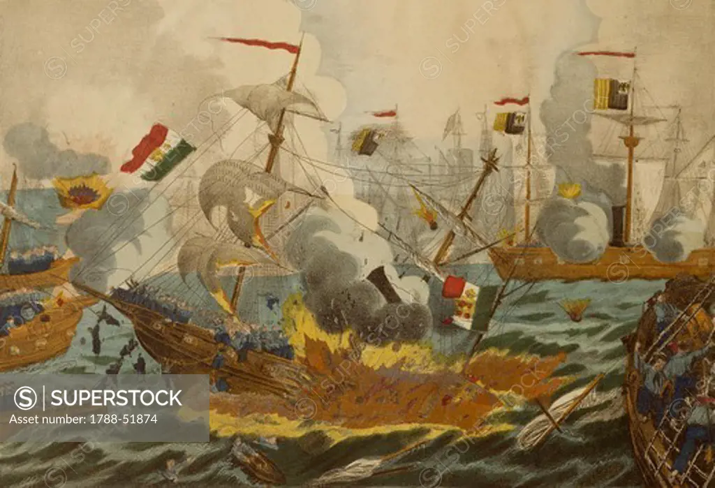 The Battle of Lissa, fought beetween Italy and Austria, July 20, 1866. Third Italian War of Independence, Croatia, 19th century.