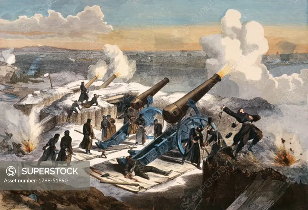 The Prussian artillery bombard Paris. Franco-Prussian War, France, 19th century.
