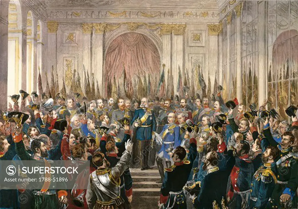 Proclaimation of the German Empire at Versailles, January 18, 1871. Franco-Prussian War, France, 19th century.