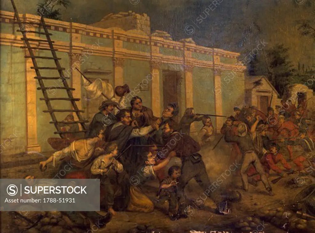 Painting depicting an event from the Revolt of Arequipa, 1850. Peru, 19th century.