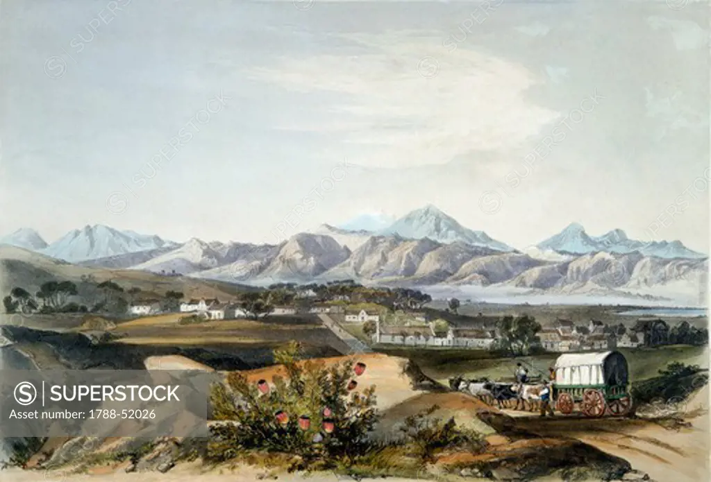 Boer settlement, by George French Angas (1822-1886), engraving. South Africa, 19th century.
