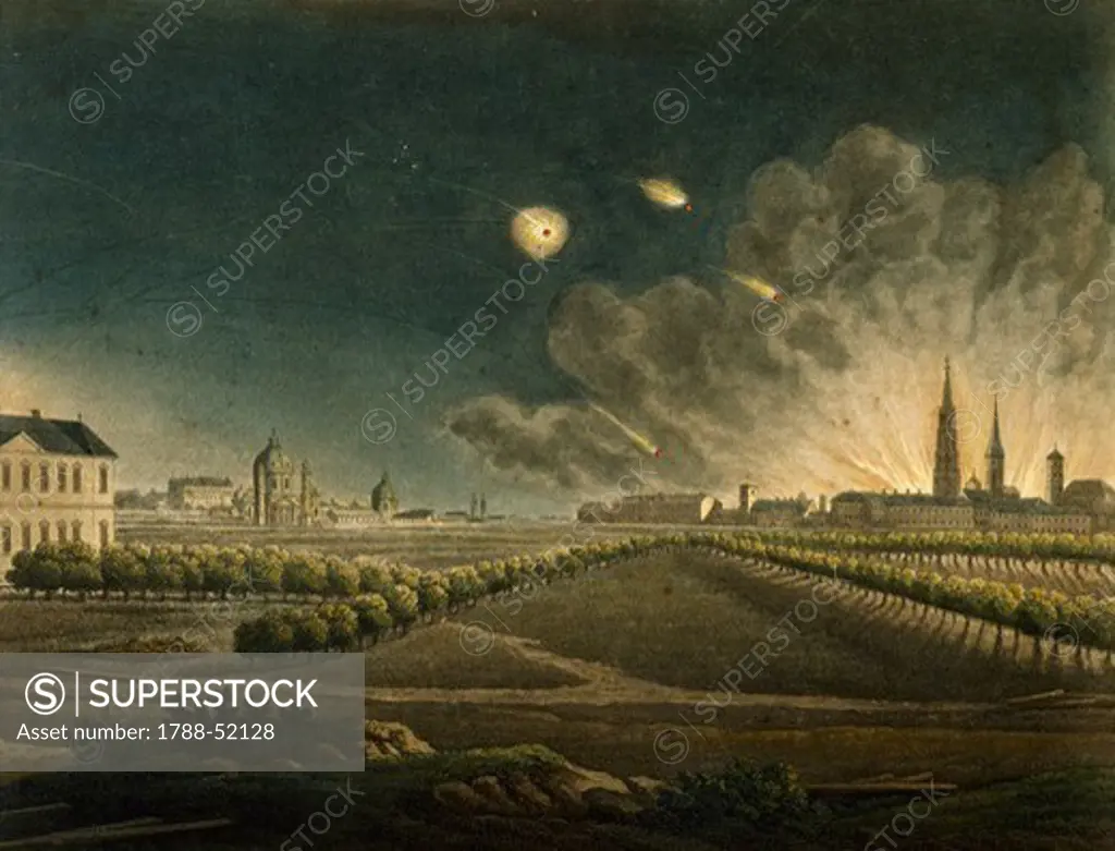 The French bombarding Vienna, 1809. Napoleonic wars, Austria, 19th century.