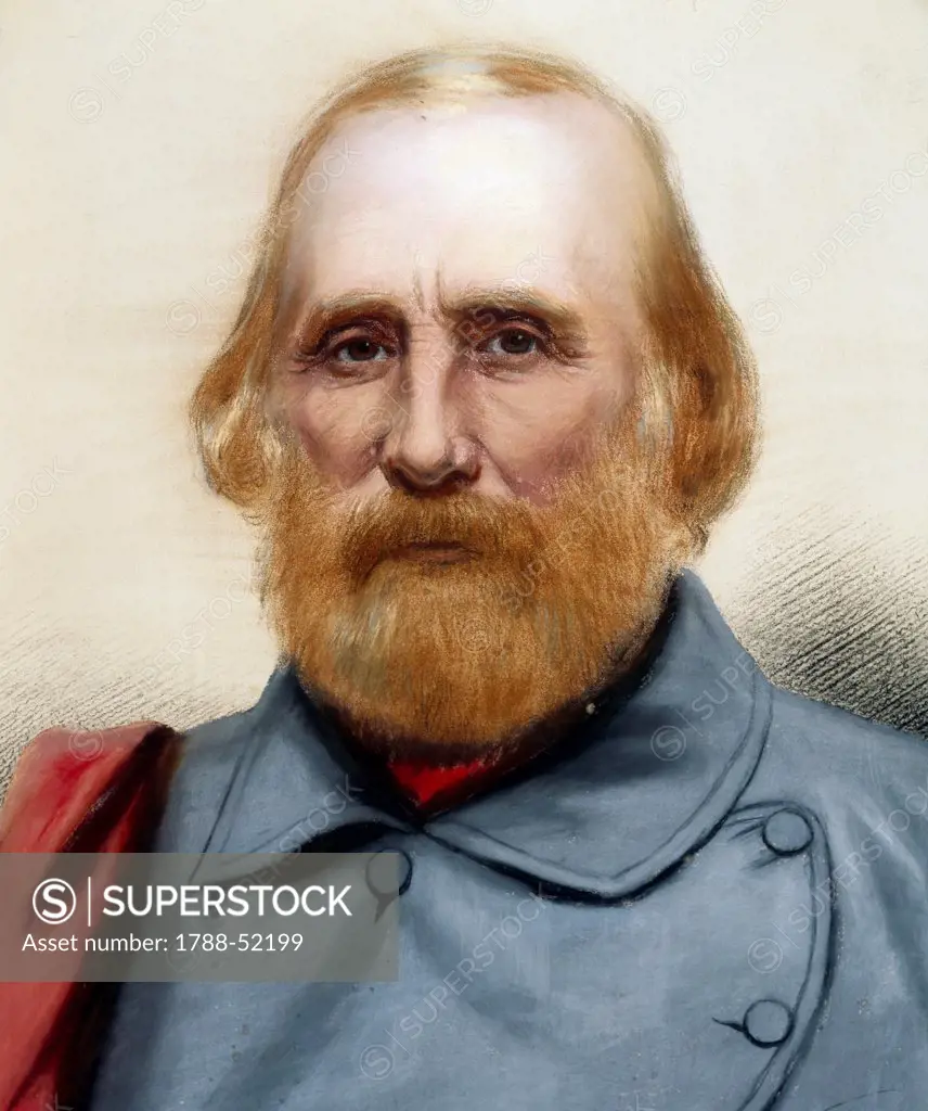 Portrait of Giuseppe Garibaldi, by James Luntley (active 1851-1864). Unification era, Italy, 19th century.