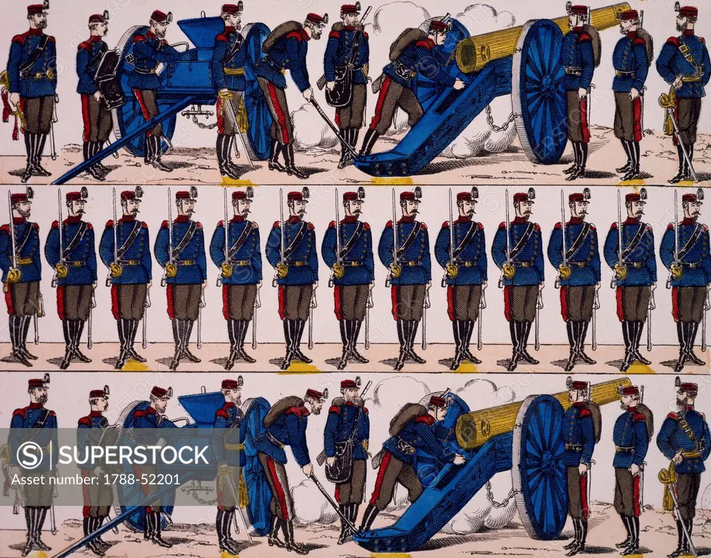 Wurttemberg artillery, Epinal print. Franco-Prussian War, Gemany, 19th century.