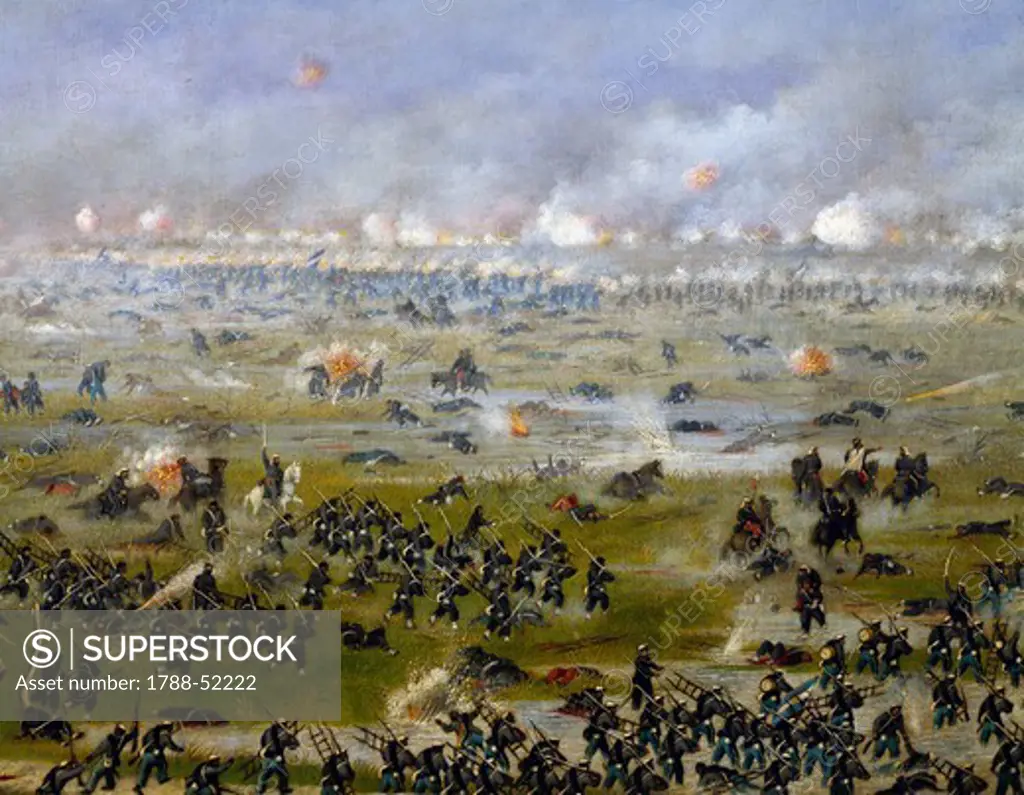 Battle of Curupayty, Argentine troops launching an attack, September 22, 1866, by Candido Lopez (1840-1902). War of the Triple Alliance, Paraguay 19th century.