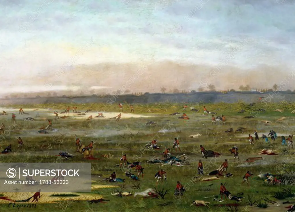 The Curupayty battlefield, September 22, 1866, by Candido Lopez (1840-1902). War of the Triple Alliance, Paraguay 19th century.
