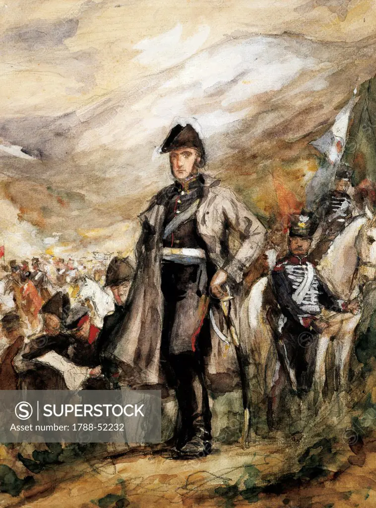 General San Martin crossing the Andes, 1817. Chilean War of Independence, 19th century.