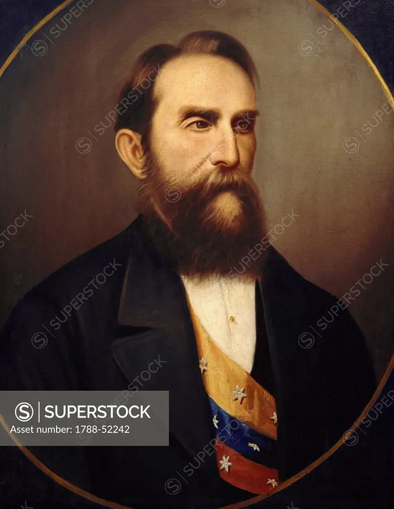 Portrait of Colombian President Rafael Nunes (1825-1894), who promulgated the Constitution in 1886 and the establishment of centralism. Painting by unknown artist, late 19th century. Colombia, 19th century.