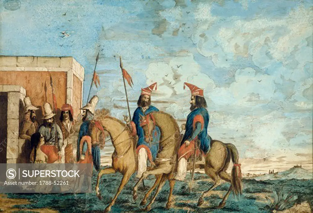 Soldiers of the Oribe Army in Montevideo, 1844, watercolour. Civil War, Uruguay, 19th century.