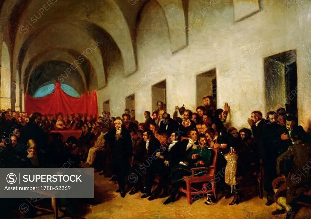The Cabildo in session, May 22, 1810, sketch by Juan Manuel Blanes (1830-1901). Argentina, 19th century.