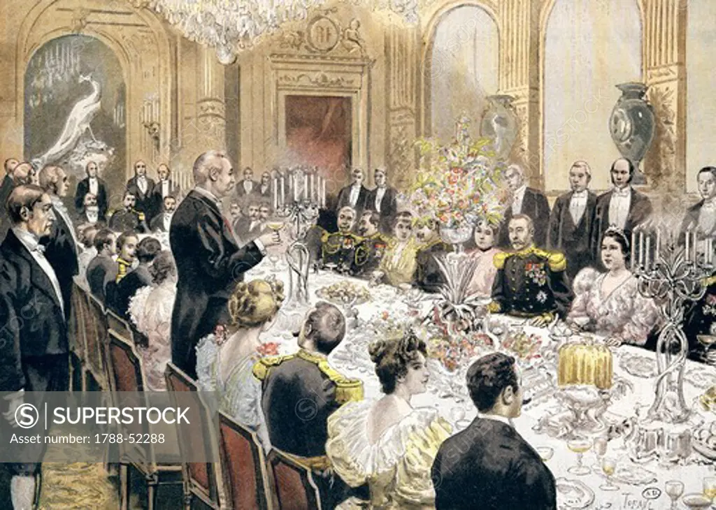 Banquet offered by President Felix Faure in honor of General Duchesne in Paris, 1896. France, 19th century.