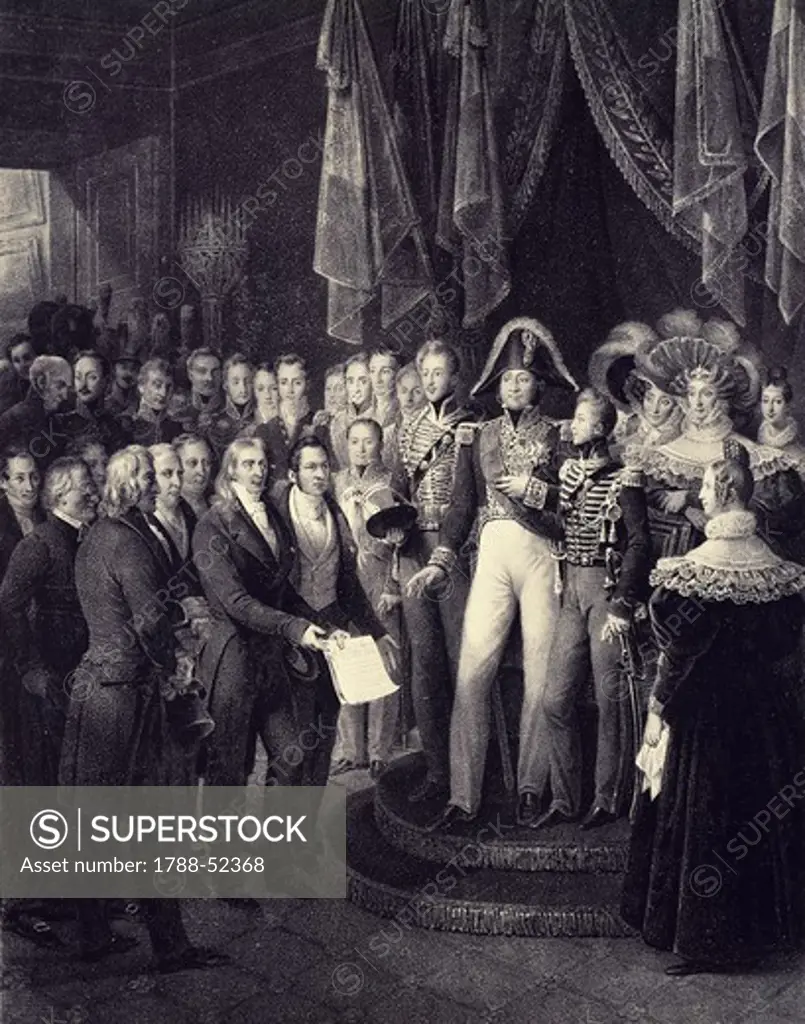 The deputation of the National Congress of Belgium offering the crown to the Duke of Nemours, February 17, 1831. Belgium, 19th century.