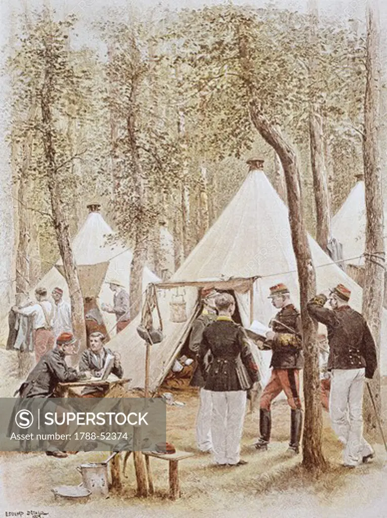 Encampment during French army maneuvers, 1886. France, 19th century.