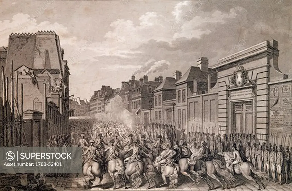 Riot in Faubourg Saint-Antoine during the French Revolution, engraving. France, 18th century.