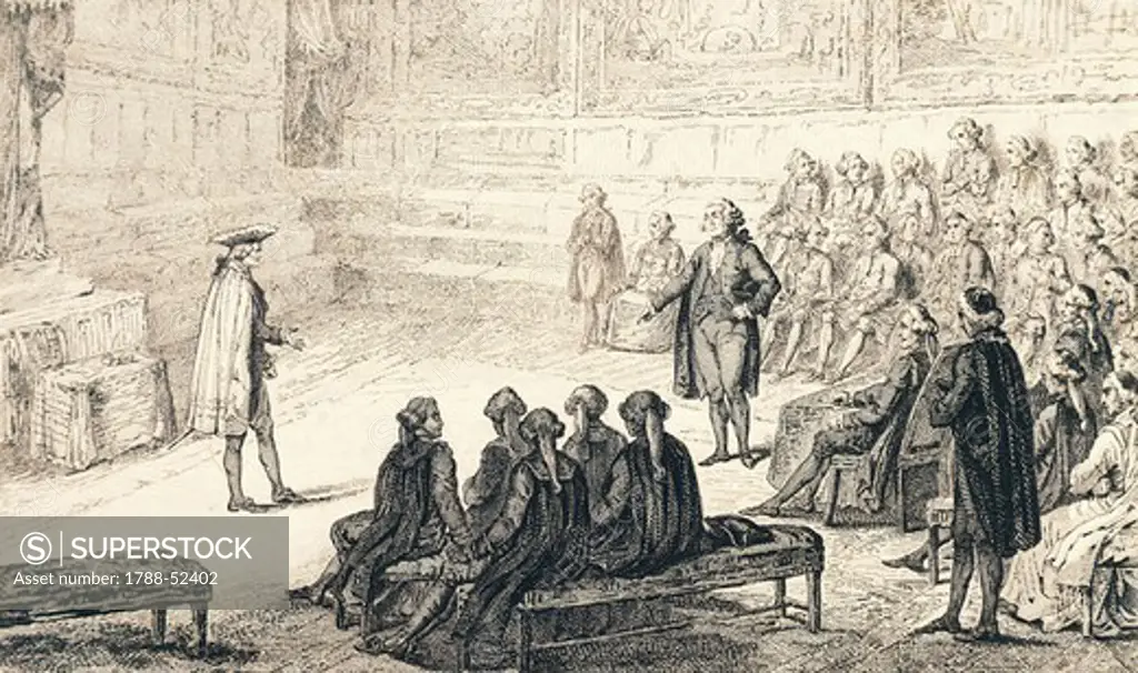 Mirabeau at the meeting of the Constituent Assembly, June 23, 1789. French Revolution, France, 18th century.